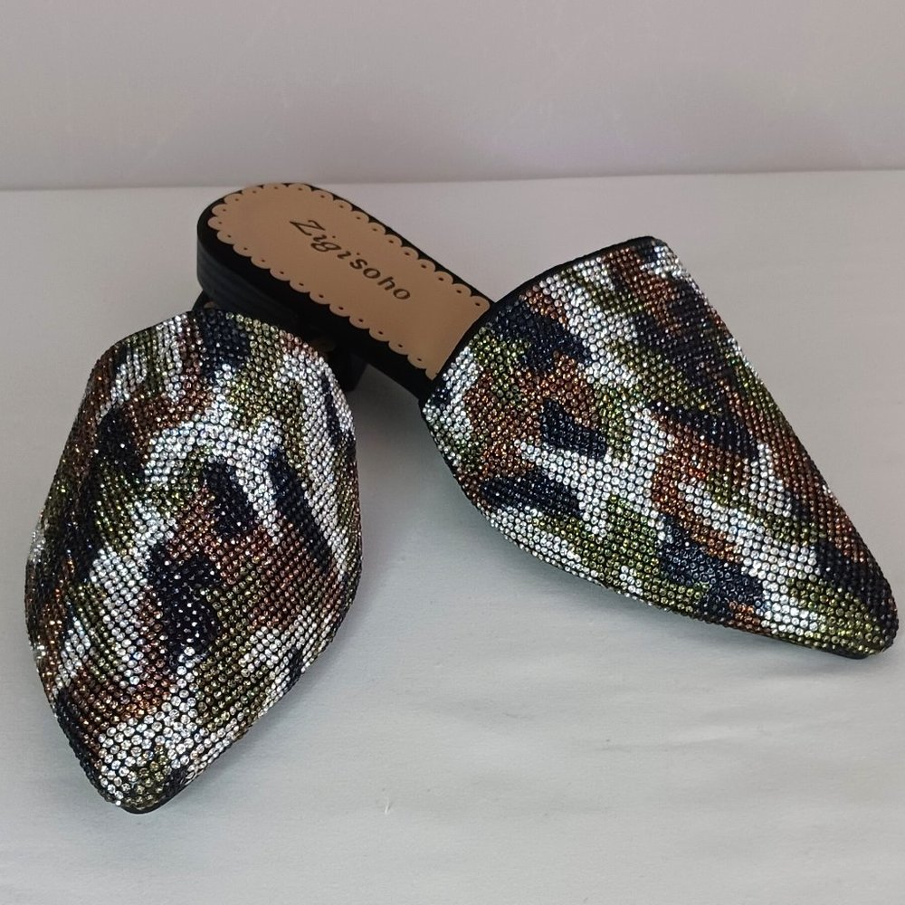 Rhinestone Embellished Mule | Sizes: 6.5 & 7 | Color CAMO